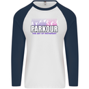 Parkour Free Running the Art of Movement Mens L/S Baseball T-Shirt White/Navy Blue