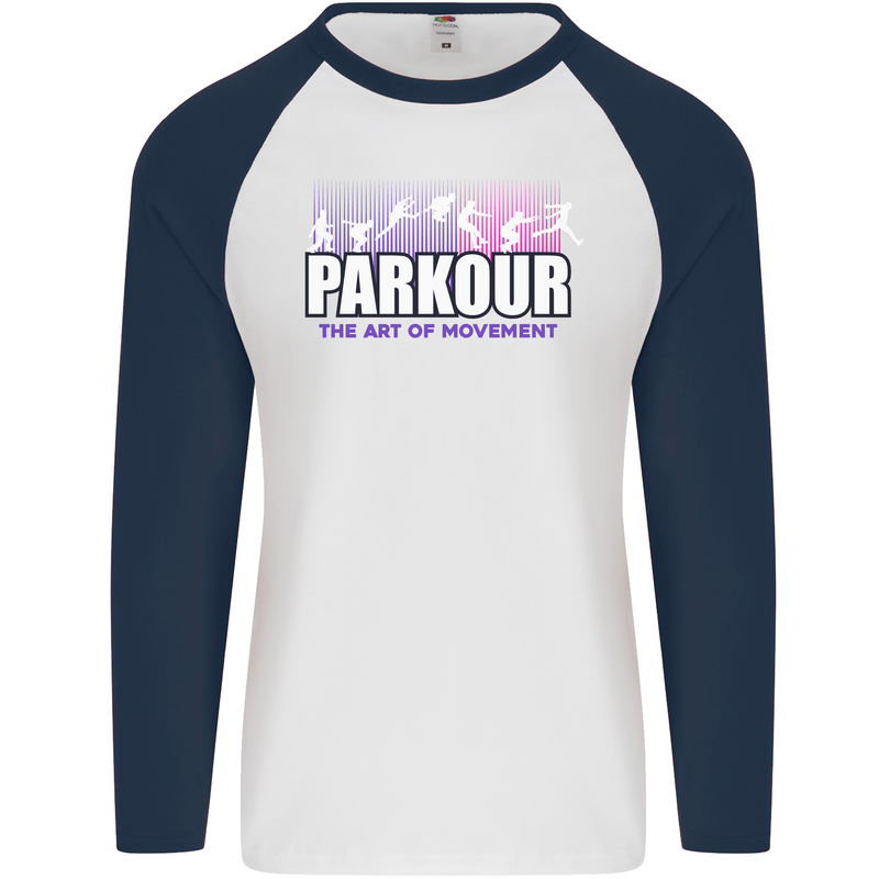 Parkour Free Running the Art of Movement Mens L/S Baseball T-Shirt White/Navy Blue