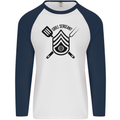 BBQ Grill Sergeant Chef Cook Food Funny Mens L/S Baseball T-Shirt White/Navy Blue