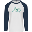 A Hammerhead Shark Mens L/S Baseball T-Shirt White/Navy Blue
