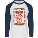 Christmas Mistle No Funny Bah Humbug Mens L/S Baseball T-Shirt White/Navy Blue