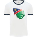 Curled Namibia Flag Namibian Day Football Mens Ringer T-Shirt White/Navy Blue