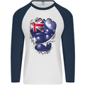 Gym Australian Flag Muscles Australia Mens L/S Baseball T-Shirt White/Navy Blue