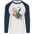 Beer or Death Skull Funny Alcohol Mens L/S Baseball T-Shirt White/Navy Blue