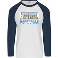 Bunny Rabbit Happy Pills Antidepressant Mens L/S Baseball T-Shirt White/Navy Blue