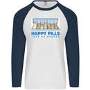 Bunny Rabbit Happy Pills Antidepressant Mens L/S Baseball T-Shirt White/Navy Blue
