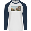Funny Cat Creation Mens L/S Baseball T-Shirt White/Navy Blue