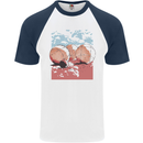 Petanque Balls Boules Bowls Mens S/S Baseball T-Shirt White/Navy Blue