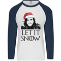 Xmas Let it Snow Funny Christmas Mens L/S Baseball T-Shirt White/Navy Blue