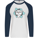 Cat Hole Mens L/S Baseball T-Shirt White/Navy Blue