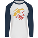 Torn Bhutan Flag Bhutanese Day Football Mens L/S Baseball T-Shirt White/Navy Blue