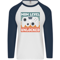 Mom Level Unlocked New Mommy Baby Born Mens L/S Baseball T-Shirt White/Navy Blue