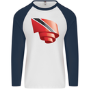 Curled Trinidad and Tobago Day Football Mens L/S Baseball T-Shirt White/Navy Blue