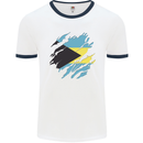 Torn Bahamas Flag Bahamians Day Football Mens Ringer T-Shirt White/Navy Blue