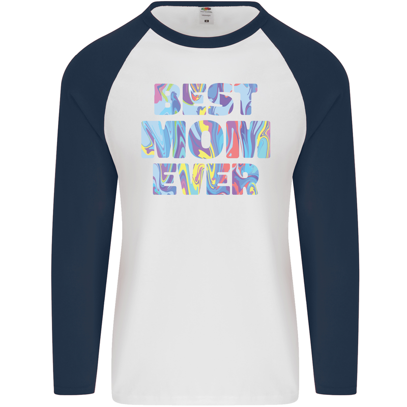 Best Mom Ever Tie Died Effect Mother's Day Mens L/S Baseball T-Shirt White/Navy Blue