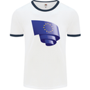 Curled EU Flag European Union Flag Football Mens Ringer T-Shirt White/Navy Blue