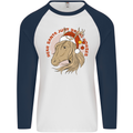 Equestrian Dear Santa Funny Horse Christmas Mens L/S Baseball T-Shirt White/Navy Blue