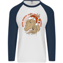 Equestrian Dear Santa Funny Horse Christmas Mens L/S Baseball T-Shirt White/Navy Blue