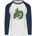 Biker Green Cafe Racer Motorbike Motorcycle Mens L/S Baseball T-Shirt White/Navy Blue