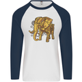 A Steampunk Elephant Mens L/S Baseball T-Shirt White/Navy Blue