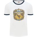 Dinosaur Abduction Aliens UFO T-Rex Mens Ringer T-Shirt White/Navy Blue