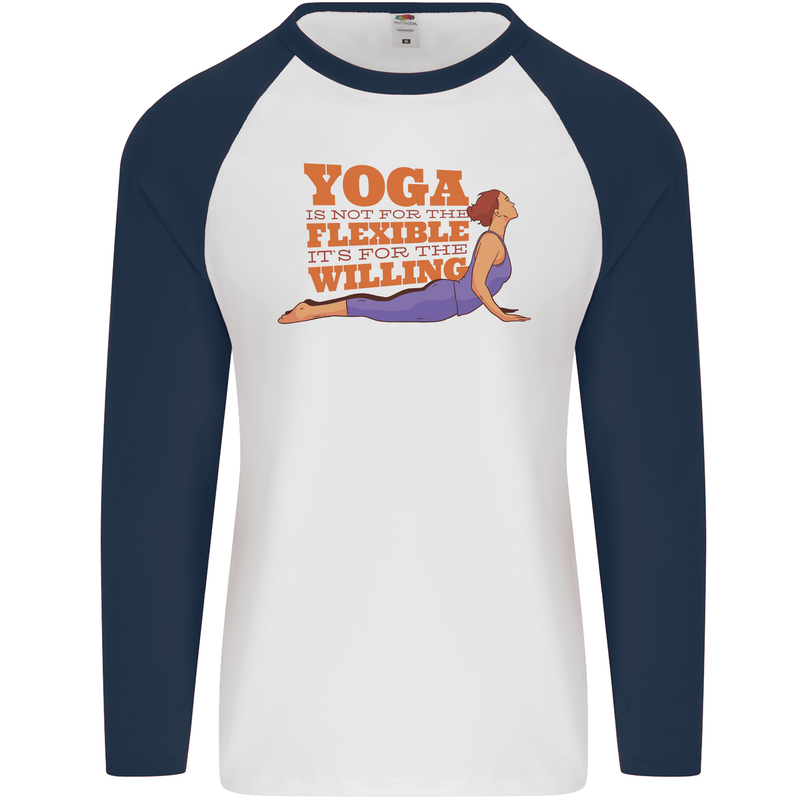 Funny Inspirational Yoga Mens L/S Baseball T-Shirt White/Navy Blue