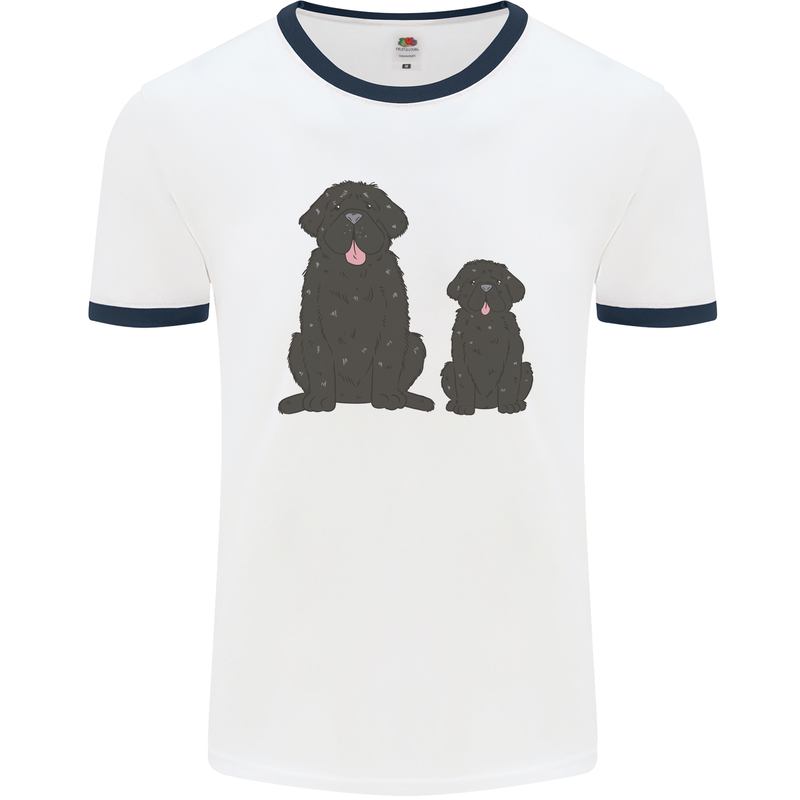 Newfoundland Dog With Puppy Mens Ringer T-Shirt White/Navy Blue