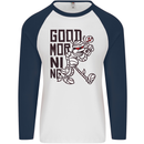 Good Morning Mummy Coffee Halloween Mens L/S Baseball T-Shirt White/Navy Blue