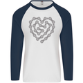 Bike Heart Chain Cycling Biker Motorcycle Mens L/S Baseball T-Shirt White/Navy Blue