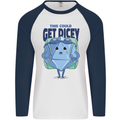 RPG Role Playing Game Get Dicey Funny Mens L/S Baseball T-Shirt White/Navy Blue