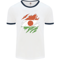 Torn Niger Flag Nigerien Day Football Mens Ringer T-Shirt White/Navy Blue