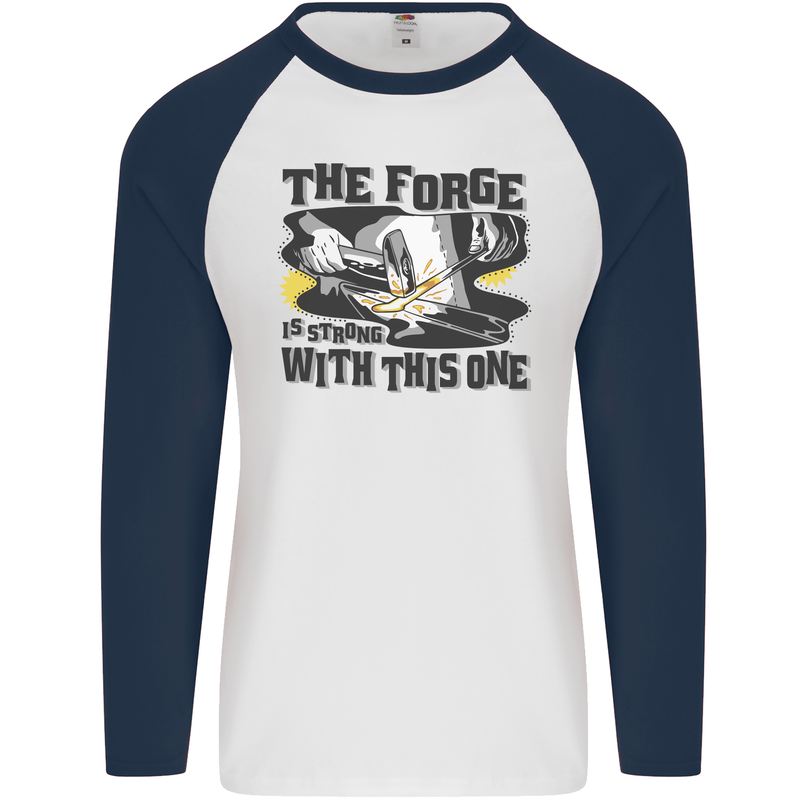 Blacksmith the Forge is Strong With This One Mens L/S Baseball T-Shirt White/Navy Blue