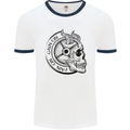 No Pain No Gain Devil Skull Gym Training Mens Ringer T-Shirt White/Navy Blue