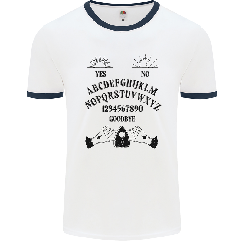 Ouija Board Dark Black Magic Voodoo Mens Ringer T-Shirt White/Navy Blue