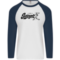 Swinger Funny Baseball Softball Mens L/S Baseball T-Shirt White/Navy Blue