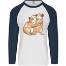 Guinea Pigs Hugging Mens L/S Baseball T-Shirt White/Navy Blue