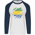 Torn Gabon Flag Gabonese Day Football Mens L/S Baseball T-Shirt White/Navy Blue