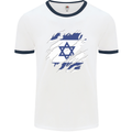 Torn Israel Flag Israeli Day Football Mens Ringer T-Shirt White/Navy Blue