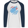 Torn Fiji Flag Fijian Day Football Mens L/S Baseball T-Shirt White/Navy Blue