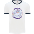 Magical Friends a Girl Riding a Unicorn Mens Ringer T-Shirt White/Navy Blue