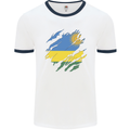 Torn Rwanda Flag Rwandan Day Football Mens Ringer T-Shirt White/Navy Blue