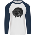 A Hedgehog Drawing Mens L/S Baseball T-Shirt White/Navy Blue