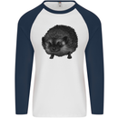 A Hedgehog Drawing Mens L/S Baseball T-Shirt White/Navy Blue