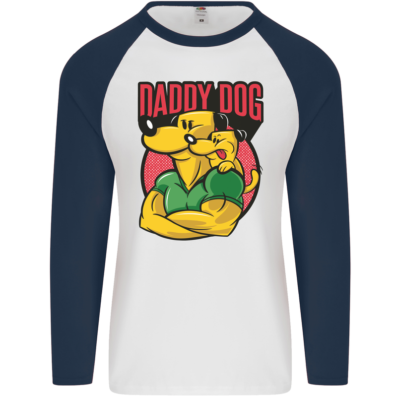 Daddy Dog Fathers Day Mens L/S Baseball T-Shirt White/Navy Blue