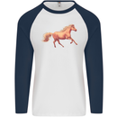 A Galloping Horse Equestrian Mens L/S Baseball T-Shirt White/Navy Blue