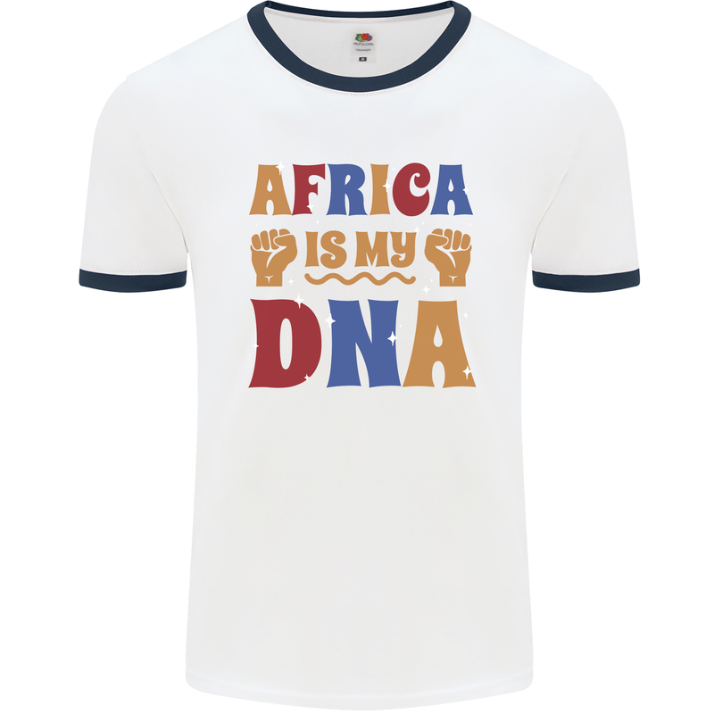 Africa is My DNA Juneteenth Black Lives Matter Mens Ringer T-Shirt White/Navy Blue