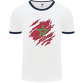 Torn Morocco Flag Moroccan Day Football Mens Ringer T-Shirt White/Navy Blue