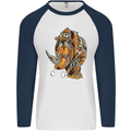 Steampunk Rhino Rhinoceros Mens L/S Baseball T-Shirt White/Navy Blue