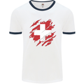 Torn Switzerland Flag Swiss Day Football Mens Ringer T-Shirt White/Navy Blue