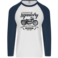 Legendary Motorcycles Biker Cafe Racer Mens L/S Baseball T-Shirt White/Navy Blue